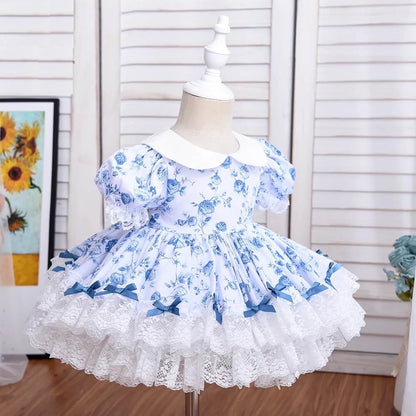 2Pc Blue Floral Spanish Princess Dress,12M to 6T