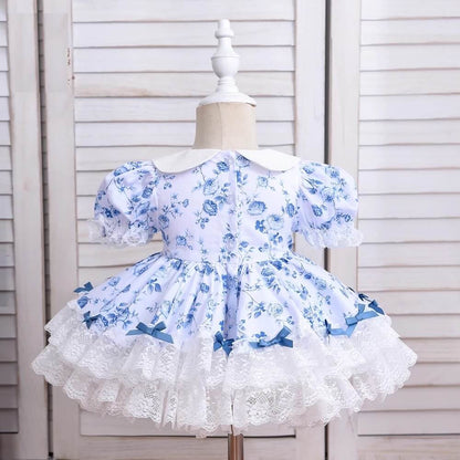 2Pc Blue Floral Spanish Princess Dress,12M to 6T