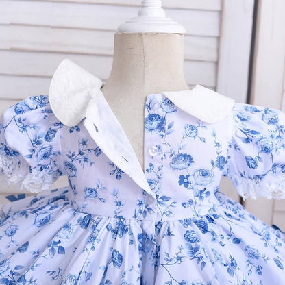 2Pc Blue Floral Spanish Princess Dress,12M to 6T