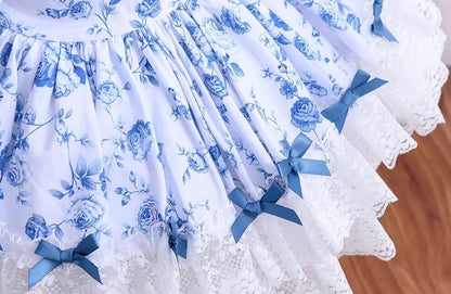 2Pc Blue Floral Spanish Princess Dress,12M to 6T