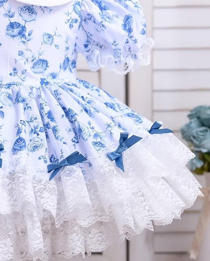 2Pc Blue Floral Spanish Princess Dress,12M to 6T