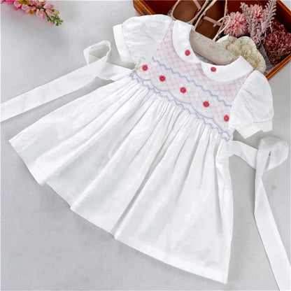 Gorgeous White Hand Smocked Dress, 2T to 7T.