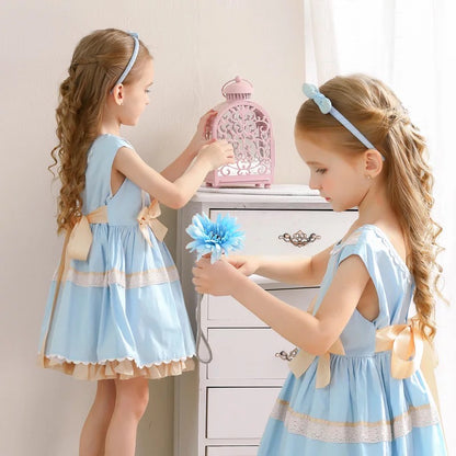 Sleeveless Blue Spanish Dress With Bows,12M to 9T