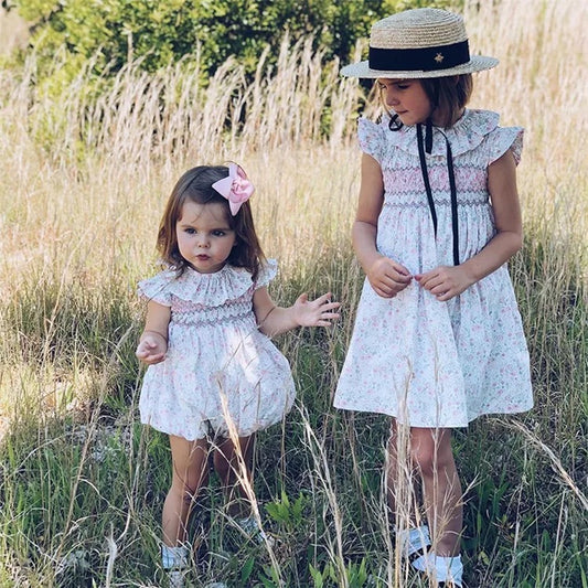 Hand Smocked Sister Matching Dress & Bubble,6M to 7T.