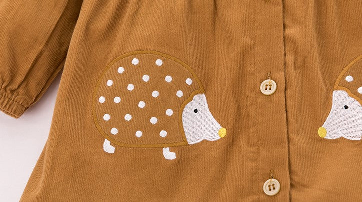 Cute Hedgehog Applique Fall Dress,Cotton,18M to 6T.