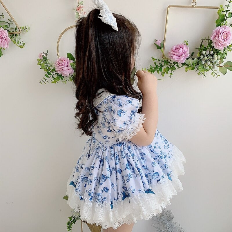 2Pc Blue Floral Spanish Princess Dress,12M to 6T