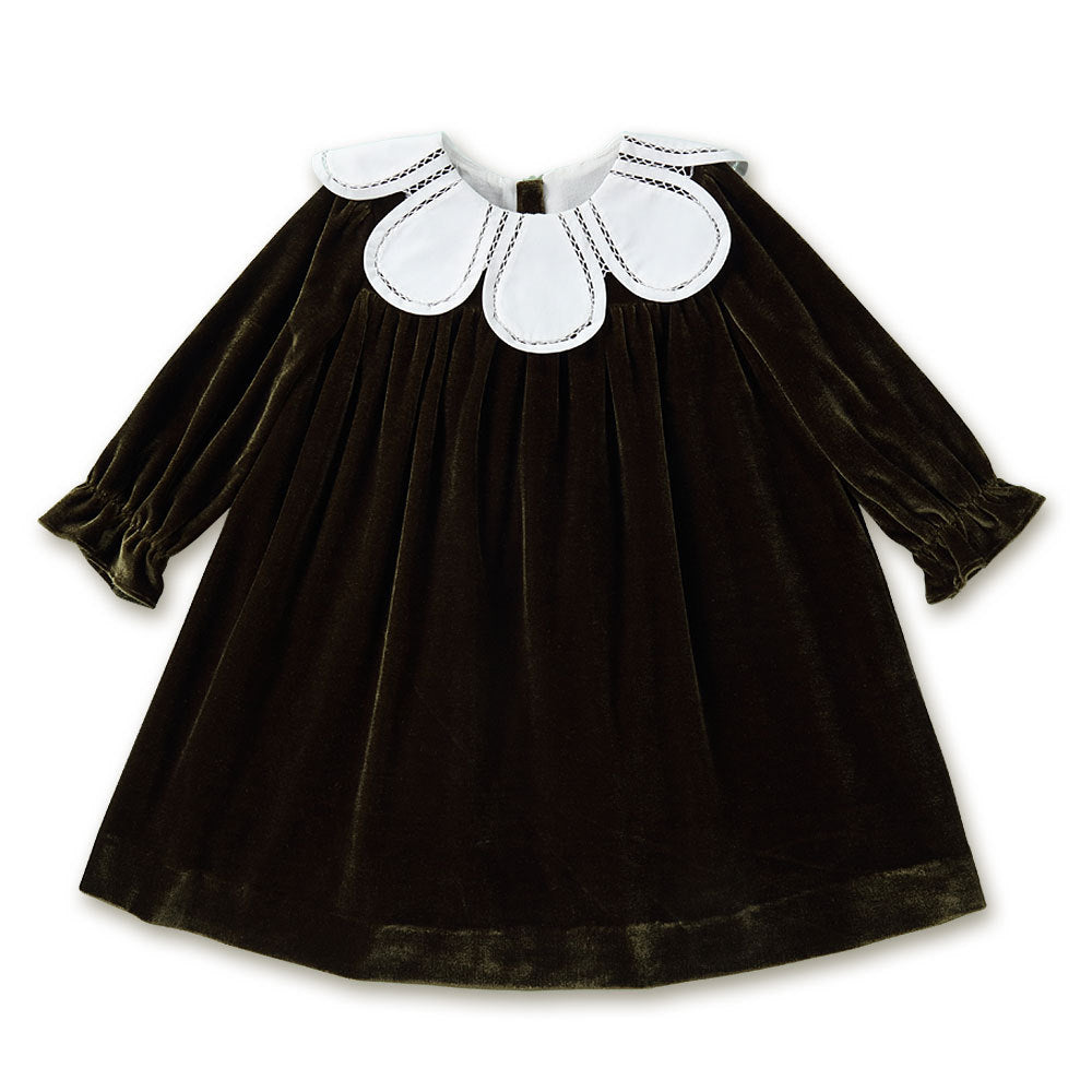 Olive Green Velvet  Dress,12M to 8T.