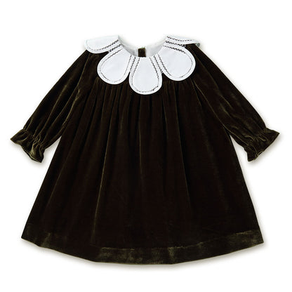 Olive Green Velvet  Dress,12M to 8T.