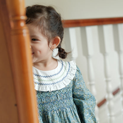 Floral Hand Smocked Dress,12M to 7T.