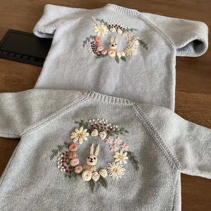 Pure wool hand embroidered cardigan,2T to 7T.