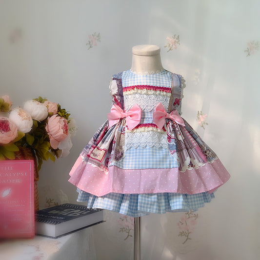 Stunning Pink & Blue Spanish Dress,2T to 9T.
