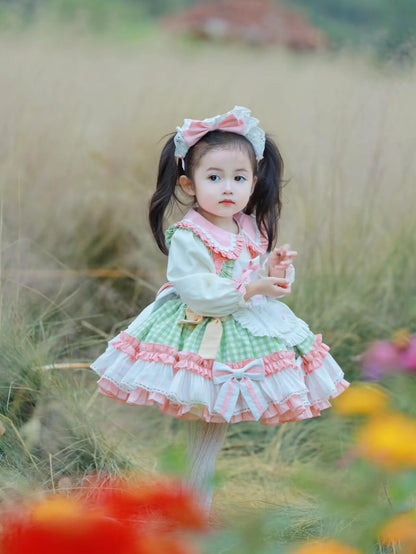 Beautiful Green & Pink Spanish Fluffy Dress,2T to 8T.