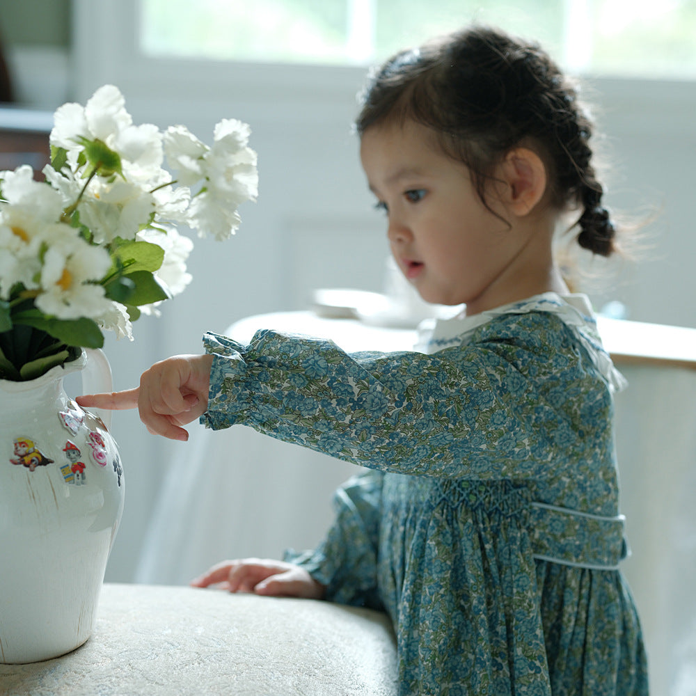 Floral Hand Smocked Dress,12M to 7T.