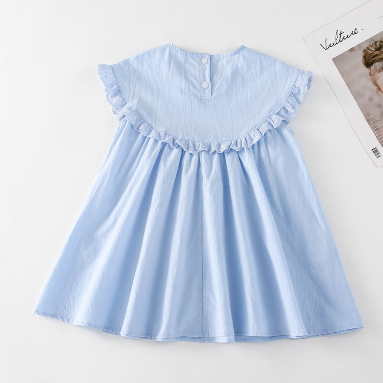 Cute Blue Embroidered Lace Dress,2T to 6T.
