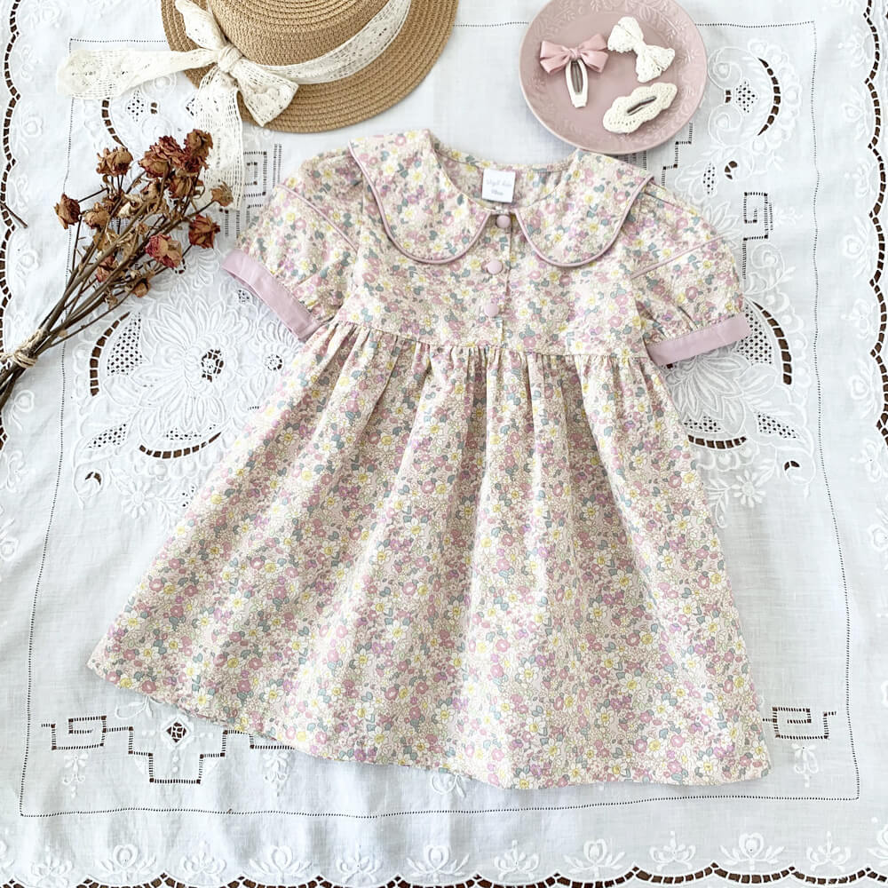 Retro Print Floral Dress,2T to 7T.