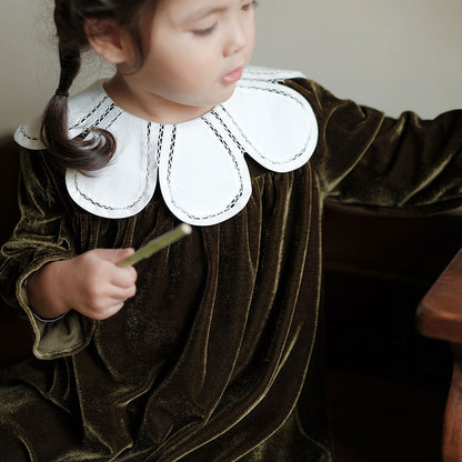 Olive Green Velvet  Dress,12M to 8T.