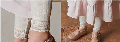 Cute Lace Leggings,Pink/Grey/Cream,2T to 8T.