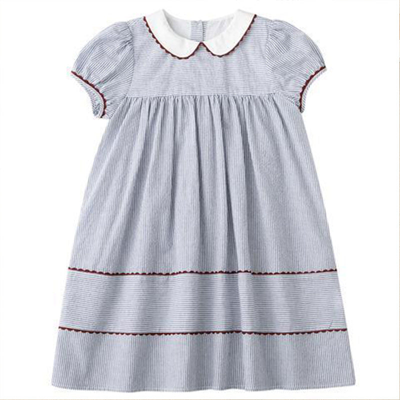 Classic Stripped Peter Pan Collar Dress,4T to 12T