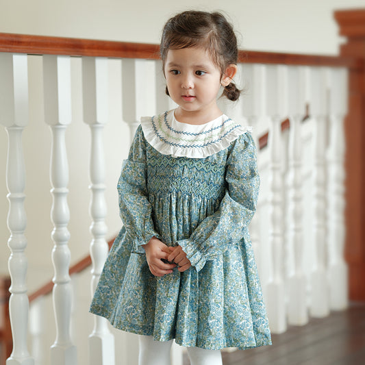 Floral Hand Smocked Dress,12M to 7T.
