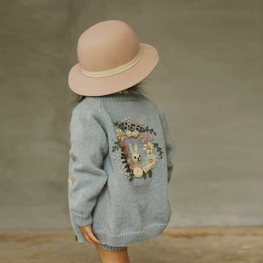 Pure wool hand embroidered cardigan,2T to 7T.