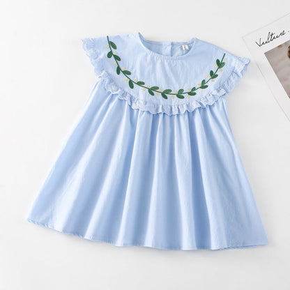 Cute Blue Embroidered Lace Dress,2T to 6T.