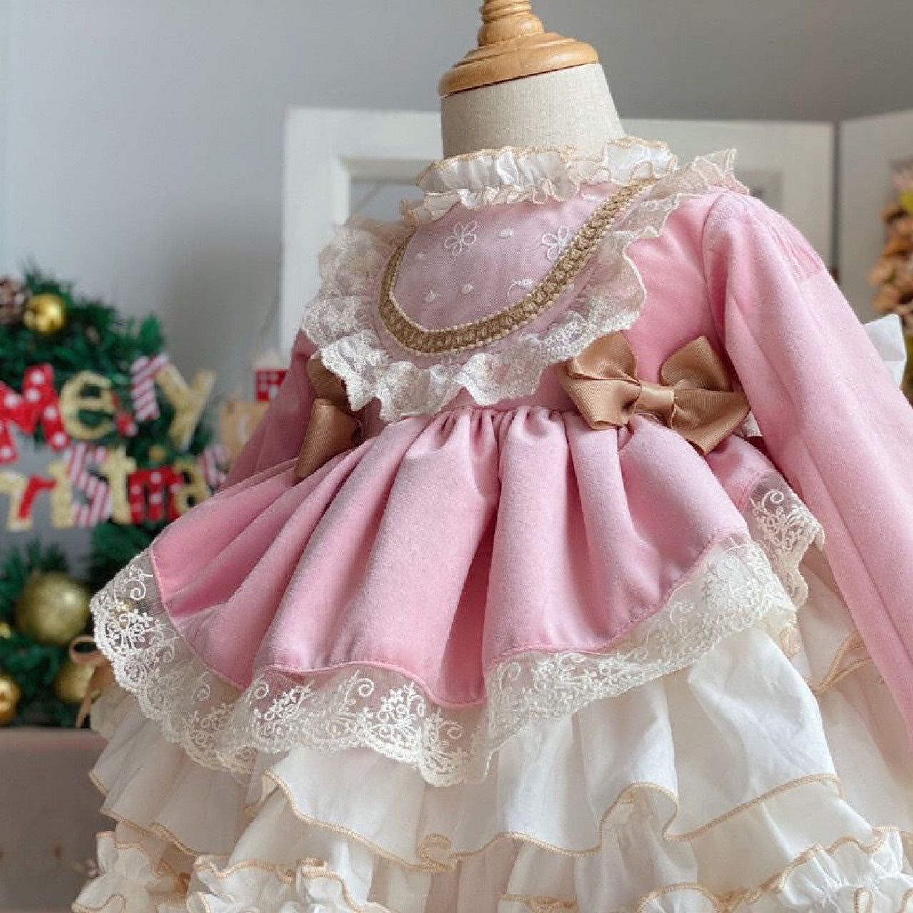 Velvet Vintage Spanish Dress, Green/Pink12M to 8T. 8T / Pink Velvet Vintage Spanish Dress, Green/Pink12M to 8T. 8T / Pink