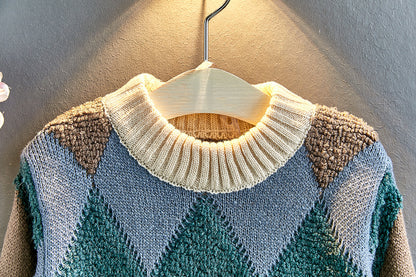 Unisex Cozy O-Neck Sweater,Red/White,3T to 7T.