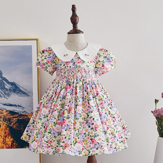 Beautiful Floral Hand Smocked Dress, 12M to 6T.