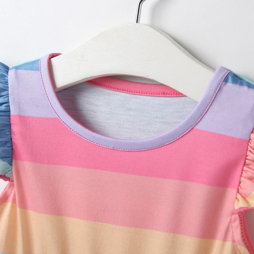 Baby Girls Rainbow Striped Dress, Size 6M-4Y, Cotton Mix - Dream Town Store