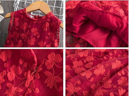 Beautiful Summer Sleeveless Dress, Red/White, Up to 8 Yrs - Dream Town Store