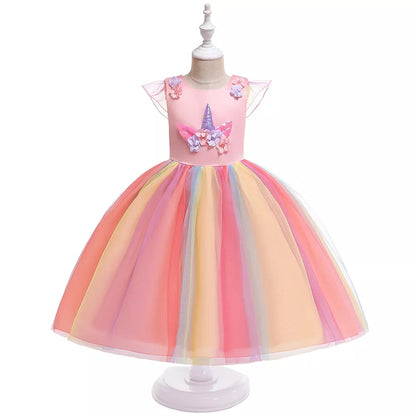 Unicorn Birthday Party Dress, Pink/Blue,3T to 8T.
