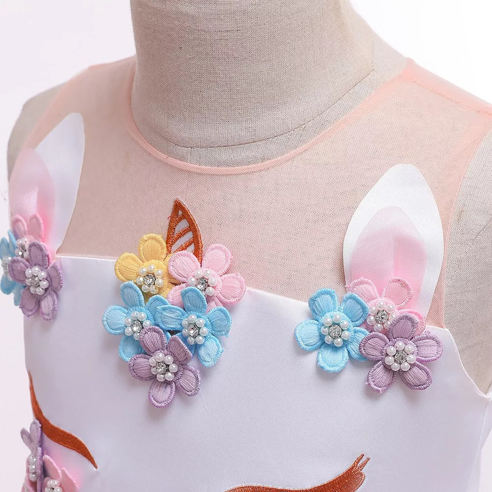Unicorn Birthday Princess Dress With Headband,Pink/Purple,3T to 12T.