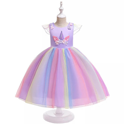 Unicorn Birthday Party Dress, Pink/Blue,3T to 8T.