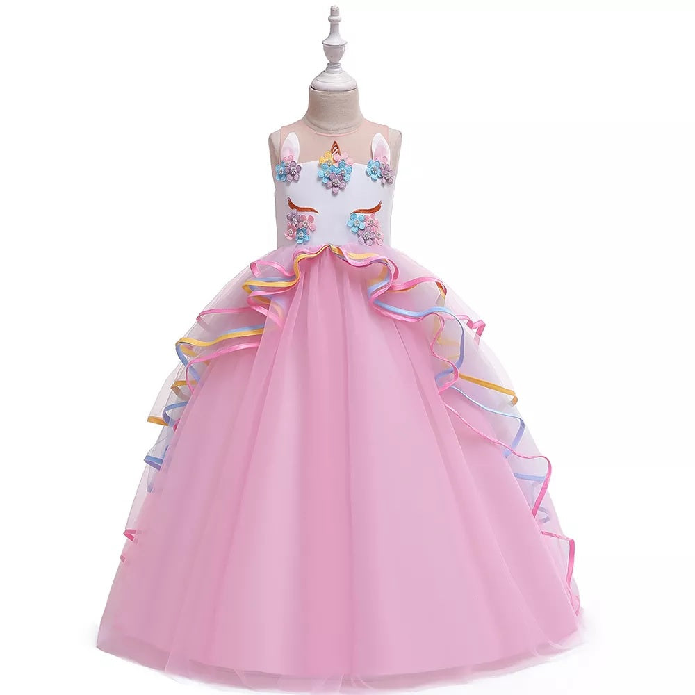Unicorn Birthday Princess Dress With Headband,Pink/Purple,3T to 12T.
