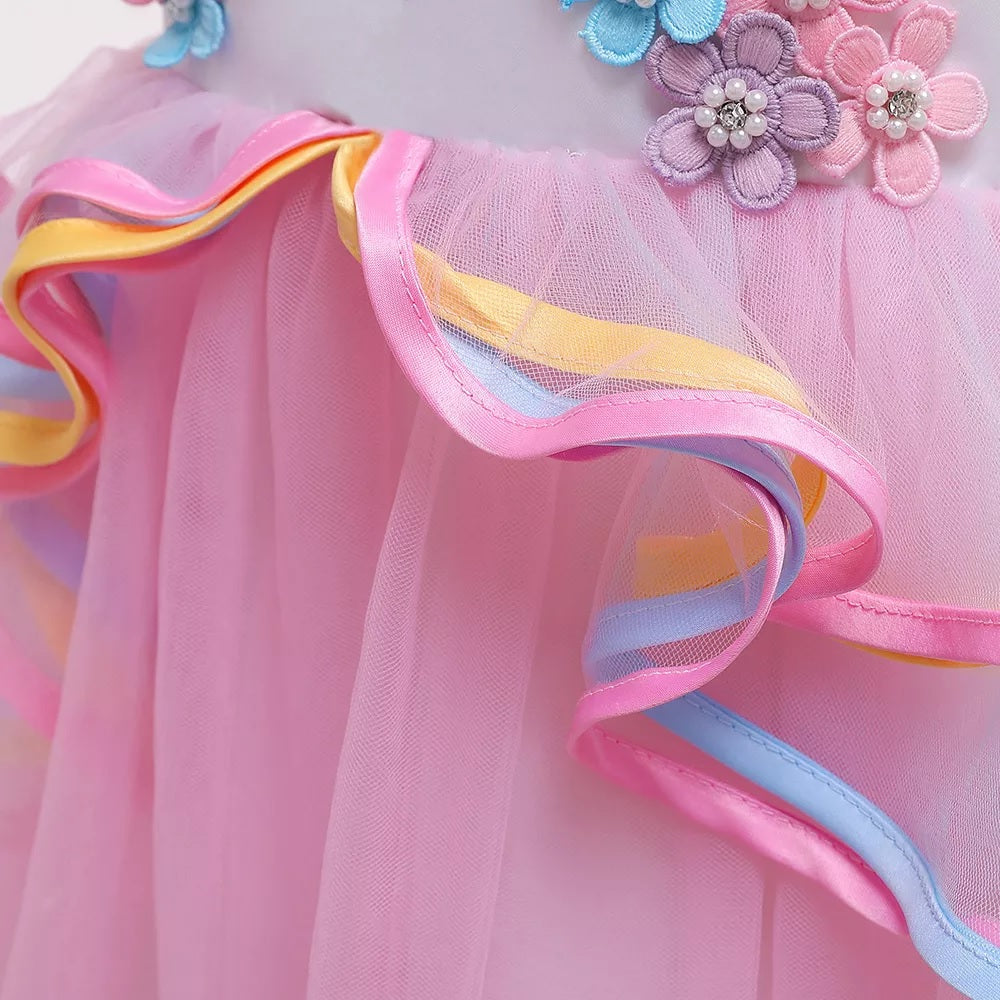 Unicorn Birthday Princess Dress With Headband,Pink/Purple,3T to 12T.