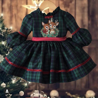 Green Plaid Embroidered dress,12M to 12T.