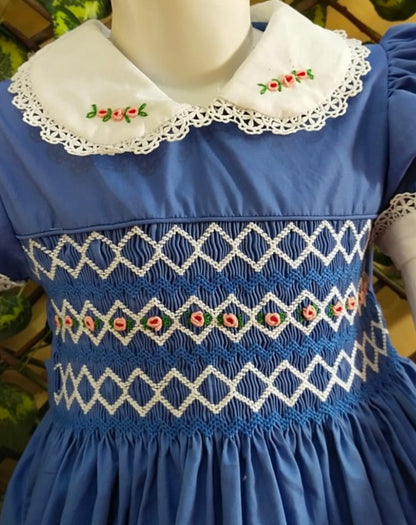 Gorgeous Solid Blue Hand Smocked Dress,12M to 6T.