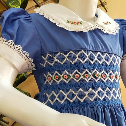 Gorgeous Solid Blue Hand Smocked Dress,12M to 6T.