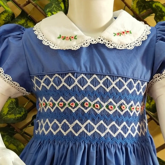 Gorgeous Solid Blue Hand Smocked Dress,12M to 6T.