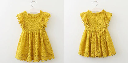 Summer Lace Dress,Color: Yellow,Pink,Green,Size 3 to 8 Y