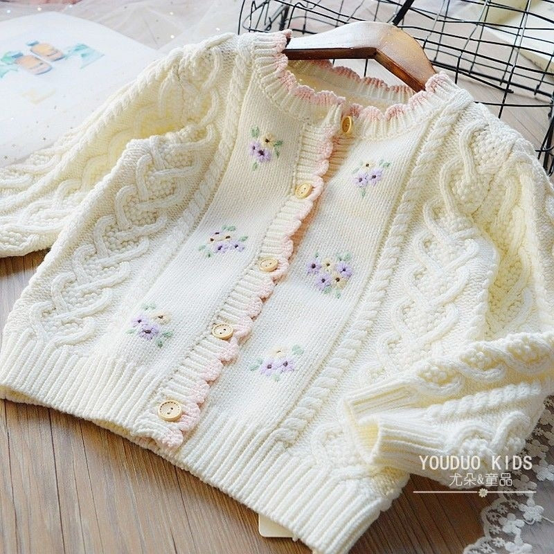 Cardigans With Hand Embroidery,Pink/White,3T to 8T.