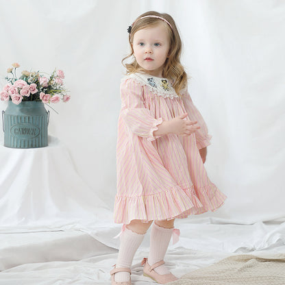 Pink Gingham Bear Embroidered Dress,12M to 6T.