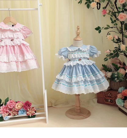 Spanish Lolita Dress, Pink/Blue, 12M to 5T
