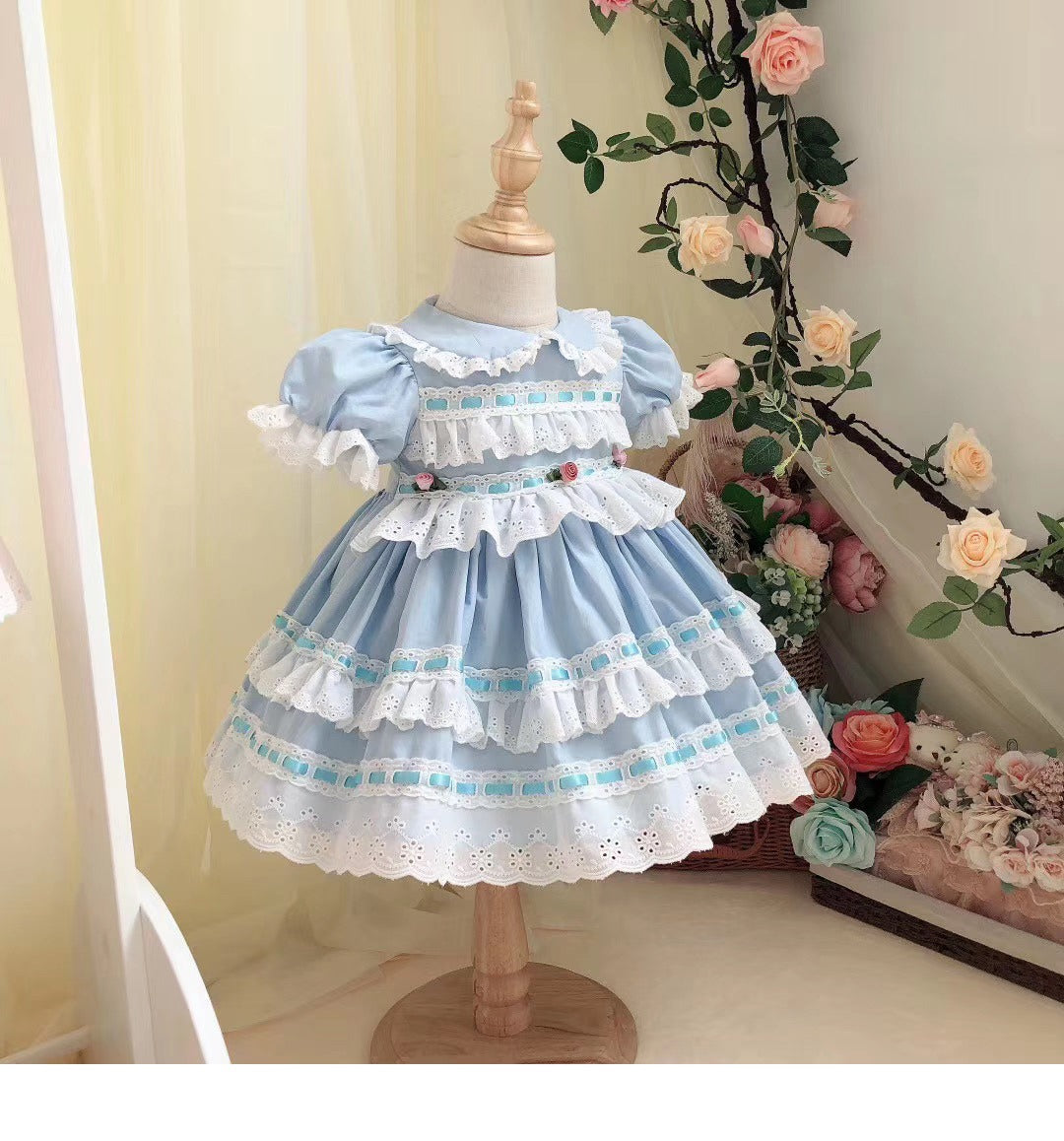 Spanish Lolita Dress, Pink/Blue, 12M to 5T Blue / 3T Spanish Lolita Dress, Pink/Blue, 12M to 5T Blue / 3T