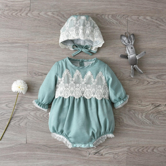 Vintage Velvet Romper with Bonnet,3M to 3T.