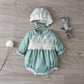 Vintage Velvet Romper with Bonnet,3M to 3T.