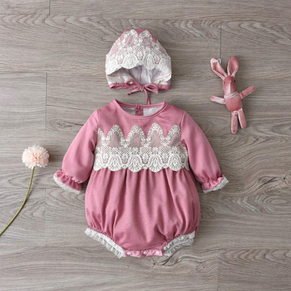 Vintage Velvet Romper with Bonnet,3M to 3T.