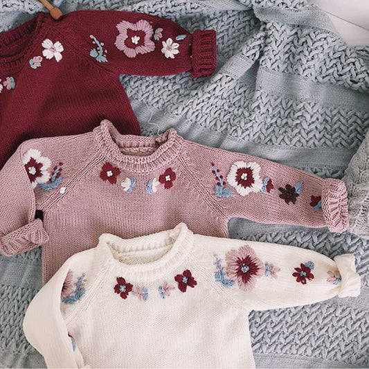 Embroidered Knitted Pullover Sweater,6M to 3T.