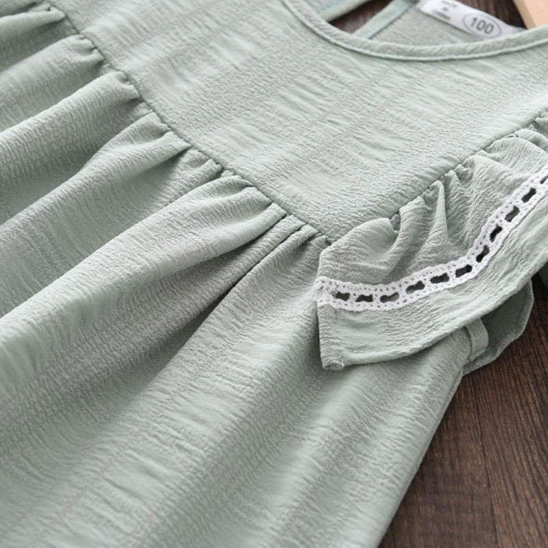 Cute Olive Color Summer Casual Dress,3T to 7T.