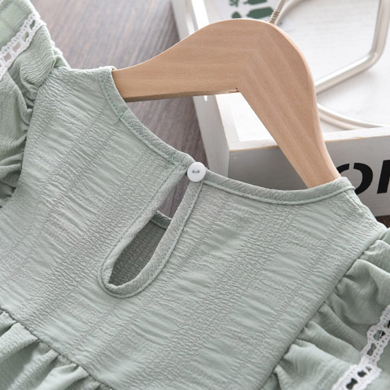Cute Olive Color Summer Casual Dress,3T to 7T.